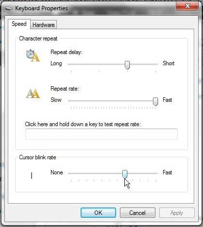 How to change the cursor blink rate in Windows 7
